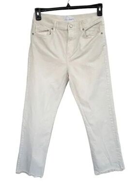 LOFT SZ 27/4 Straight Crop Jeans High-Rise Frayed Hems Zip-Fly Stretch Beige